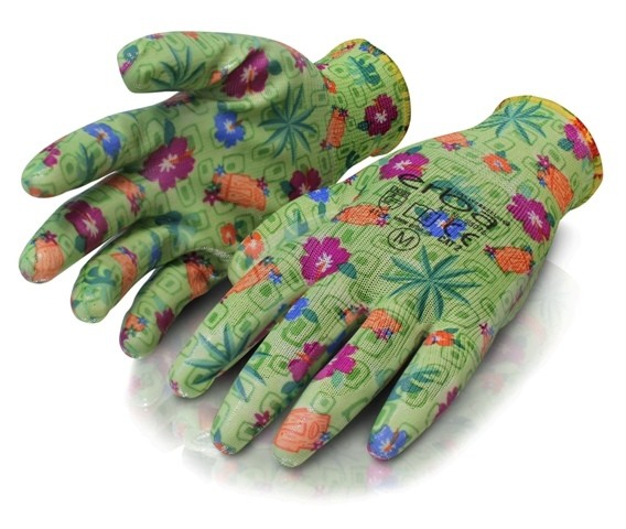 Zahradní rukavice polyesterové potažené nitrilem, velikost M