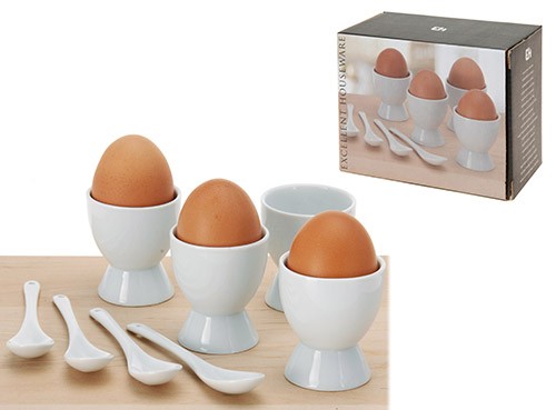 Sada na vejce Porcelánová 8 ks 4 kalíšky na vajíčko 4Lžičky porcelánové