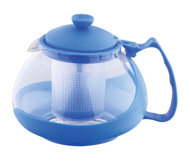 Konvice na čaj sklo/plast 750 ml, modrá