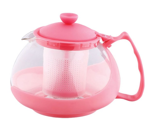 Konvice na čaj sklo/plast 750 ml, růžová